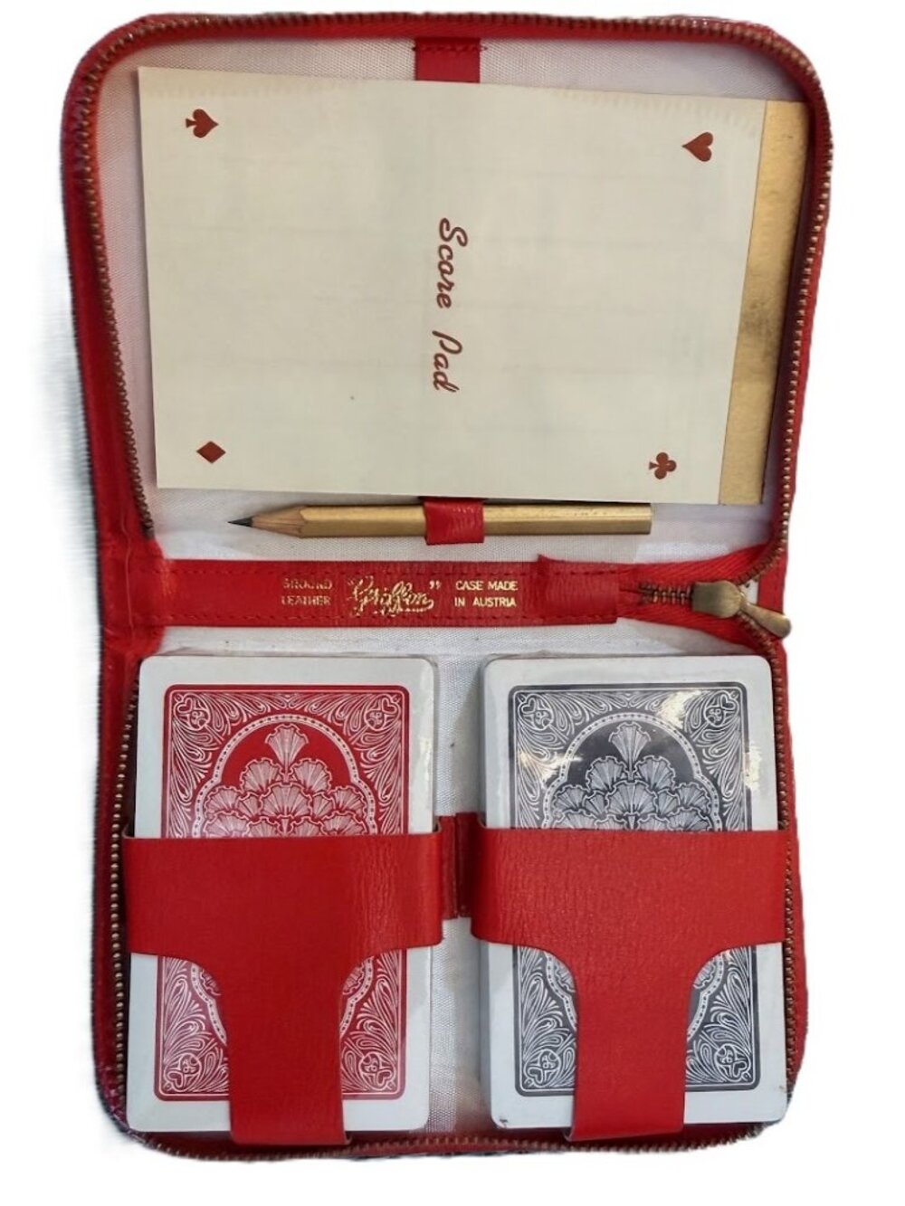 Vintage Griffon Bridge Set #9226 Red Leather Zip Case 2 Decks Austria